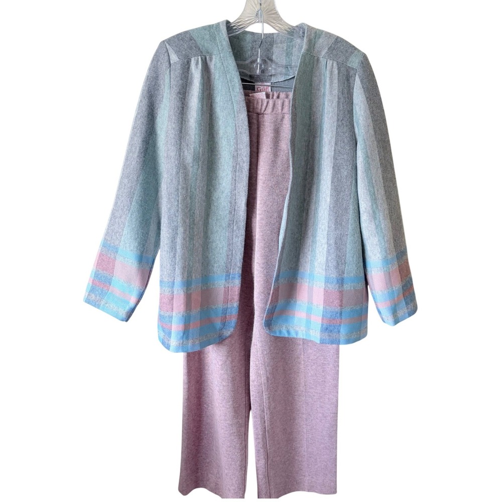 Vintage 80s Graff Californiawear Knit Jacket Pants 2 Piece Lounge Pant Set L